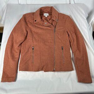 Nine West Women’s S Burnt Orange Tweed Moto Zip Up Blazer Zipped Pockets Texture